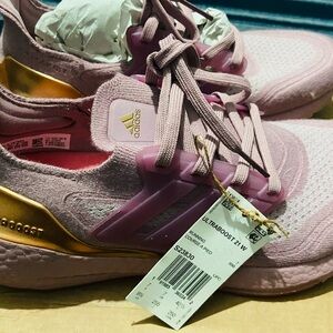 Adidas Women's Ultraboost 21 Pink and Gold Sneakers